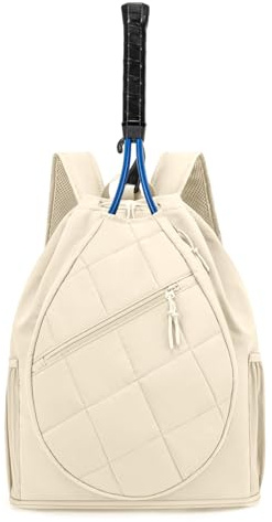 GreenTaya Drawstring Tennis Backpack, Puffer Tennis Racket Bag with Shoe Compartment & Wet Pocket Gym Bag for Women, Suitable for Pickleball Tennis Badminton