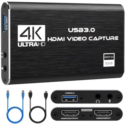 Capturadora Video USB 3.0 Compatible con Windows Linux OS X System | Captura de Videojuegos 4K HDMI, Loop-out 1080P 60FPS/2K 30FPS para PS5, Switch, PC, OBS, Xbox, Cámara