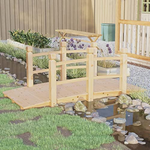 sephironlbb Pont de jardin avec garde-corps en épicéa massif 150 x 67 x 56 cm, pont résistant aux intempéries pour étang, ruisseau et cours d'eau, main courante antidérapante pour une traversation