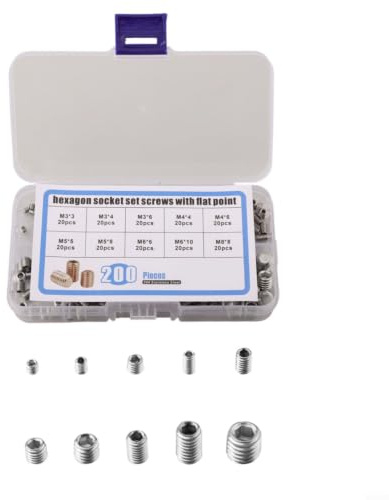 200-teiliges Madenschrauben Sortiment mit Innensechskant, 304 Edelstahl Metrisch für m3 bis M8, Schraubenset für Hardware Montage an Möbeln Türen