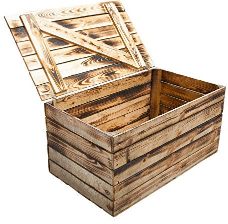 Obstkisten Online 2er-Set neuer geflammter Holztruhen (größte Größe)