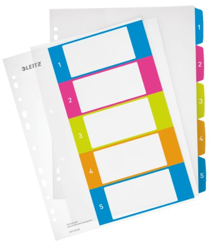 Leitz A4 Register, Trennblätter, Beschriftbares Deckblatt,WOW, Mehrfarbig (Zahlen 1-5/10er Pack)
