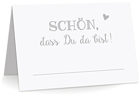 KuschelICH Premium Tischkarten Schön, DASS Du da Bist! mit Herz - Platzkarten zum selbst Beschriften (Grau, 50)