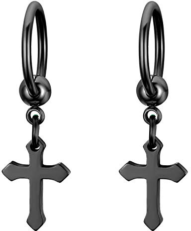 Flongo Herren Ohrstecker Creolen Damen Ohrringe, Edelstahl Ohrstecker hängend Ohrringe Silber Schwarz Gold Mehrfarbig Stecker Kette Kreuz Anhänger Jahrgang Männer, Frauen