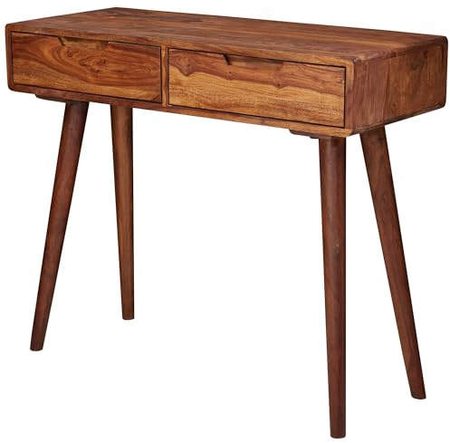 FineBuy Konsolentisch 90x36x76 cm Sheesham Massivholz mit Schubladen | kleine Konsole im Landhausstil, Anrichte aus Echtholz für Flur und Diele, handgefertigtes Unikat
