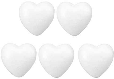 STOBOK Styropor Herz 8,5CM,5 Stück Styroporherzen Zum Basteln - Herzförmiges Kuchenmodell Styropor Figuren Ideal Für DIY Bastelprojekte ValentinstagHochzeitsdekorationen Und Bemalen