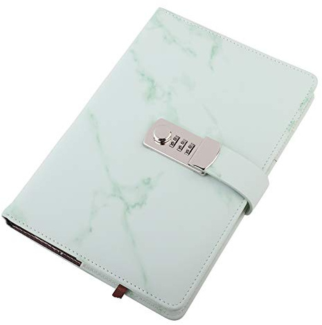 Lock Diary, A5 PU Leather Cover Notebook with Password Lock Notepad Diary Book for Girls and Women Office School Supplies(Green)