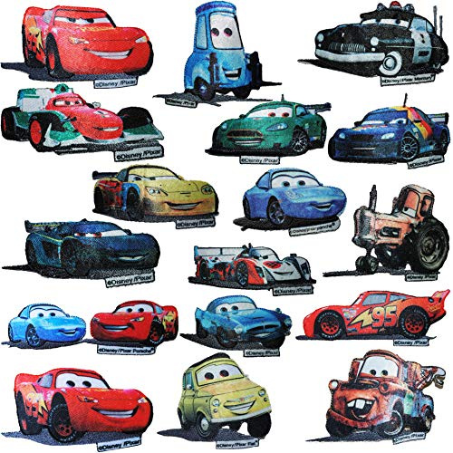alles-meine.de GmbH 2 Stück Bügelbilder - Cars - Auto - Lightning McQueen - 8,2 cm * 4,6 cm - Aufnäher/Applikationen/Aufbügler - gewebte Flicken - Bügelflicken/Hosenflick..