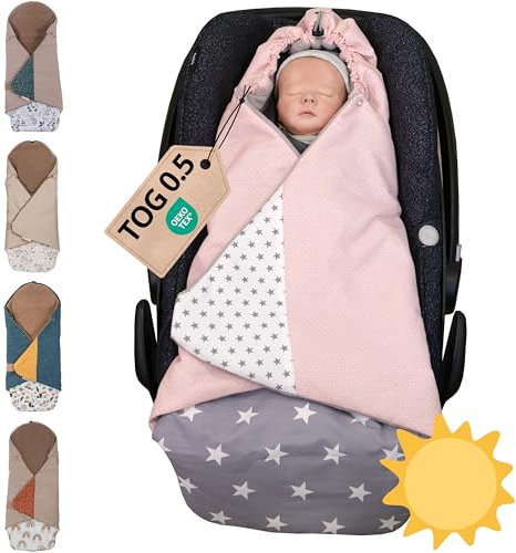 ULLENBOOM ® Manta de Bebé para Verano Rosa Gris (Fabricada en la UE) - Cubre para portabebés y cochecitos, compatible con la silla para el coche Maxi Cosi ®, ideal para bebés de 0 a 9 meses.