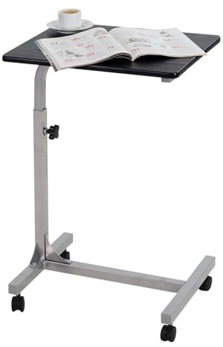 MEUBLE COSY Bed Table for Laptop Adjustable Height 4 Wheels Lockable Support Wood Desk PC Metal Black 2, 48 x 37 x 79 cm