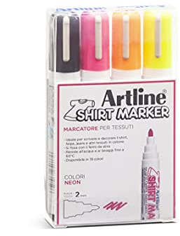 OSAMA Artline - Filzstifte Dicke und Dünne 2 mm für Briefpapier für Kinder und Künstler, Textilfarbe Waschmaschinenfest, Packung mit 4 Textilstiften Waschmaschinenfest, Abwaschbar und Wasserfest, Neon