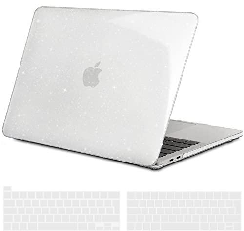 TECOOL Hülle Kompatibel mit MacBook Pro 13 Zoll 2016-2022 (M2 M1 A2338/A2289/A2251/A2159/A1989/A1706/A1708), Ultradünne Schutzhülle Hartschale Case mit Tastaturschutz (EU), Glitzer Klar | A2338 A2289 A2251 A2159 A1989 A1706 A1708, Ultradünne Schutzhülle, Snap-on Hardcase, 2 St. EU Tastaturschutz