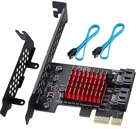 PCIE 1 x SATA-Karte, 2 Anschlüsse, mit 2 SATA-Kabeln, 6 Gbit/s PCIE SATA Erweiterungskarte, SATA Controller, PCI-E 3.0 GEN3 JMicron + JMB582 Chip… (2SATA-1X)