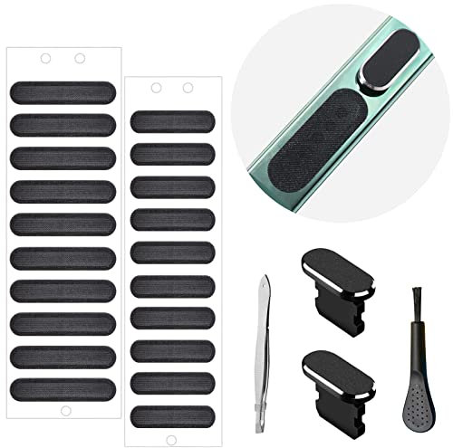 Protector de calcomanías para altavoz de teléfono, cubierta adhesiva antipolvo para altavoz de malla, incluye tapón antipolvo, cepillo de limpieza de puerto de teléfono y pinzas compatibles con iPhone