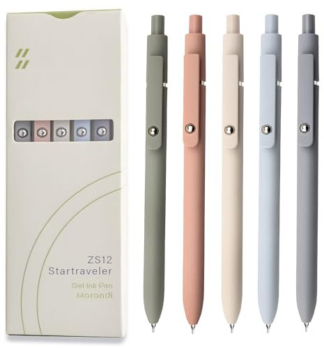 UIXJODO Lot de 5 stylos japonais premium à encre gel noire, avec pointe fine et lisse de 0,5 mm, grip en silicone, clip en métal et bille rétractable, tons clairs (Morandi)