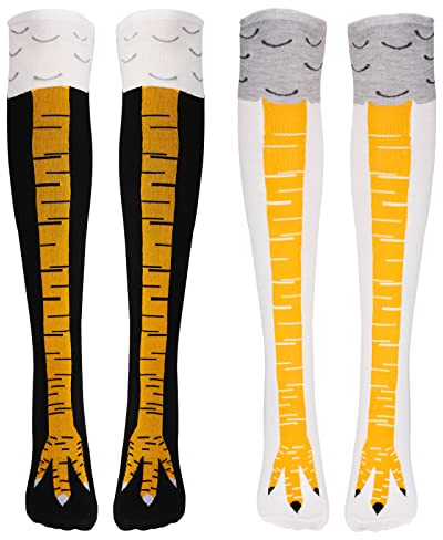 2 Par Kycklingfötter Strumpor - Roliga Unisex Overknee Strumpor, Tecknade Höns Stickade Cosplay Kyckling Ben för Halloween