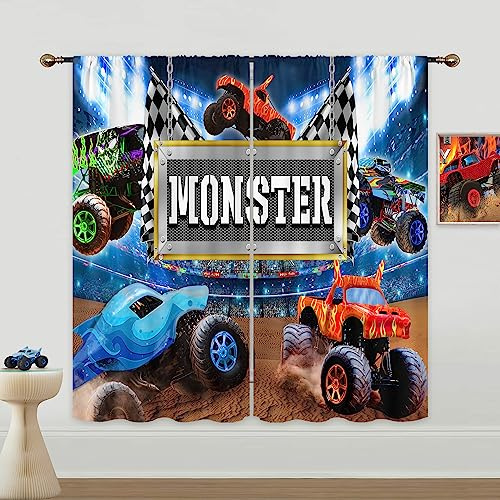 Mitpok Tractor Truck Curtains for Boys Bedroom 42Wx63H Inch Rod Pocket Kids Cartoon Racing Car Colorful Cool Fun Stadium Auditorium Light for Girls 2 Panels Window Treatment Set for Living Room Decor