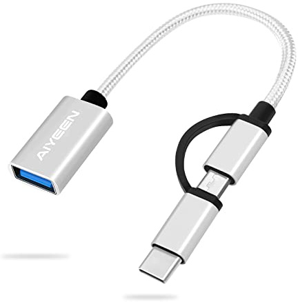 AIYEEN Adaptador USB C/Micro a USB 2 en 1, USB C a USB 3.0, Cable Adaptador USB a Android OTG Compatible con MacBook Pro Android Google Samsung y más, Plata