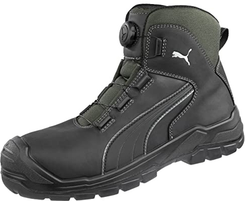 PUMA Safety Cascades DISC MID S3 CI HI HRO SRC säkerhetssko med snabbkoppling herr glasfiberkeps halkfri arbetssko, Svart grå skiva, 42 EU
