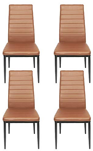 DDMINE Esszimmerstühle 4er Set, Esszimmer Dtühle Modern, Kunstleder-Bezug, Hohe Rückenlehne, Bequemer Esszimmerstuhl, Kunstleder Stuhl, SGS Geprüft (4, Braun)