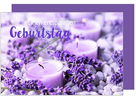 Edition Seidel Premium Geburtstagskarte mit Umschlag. Glückwunschkarte Grusskarte Billet Happy Birthday Mann Frau einen entspannten Geburtstag Teelichter Lavendel Steine Karte (G2986 SW023)