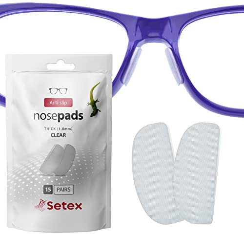 Setex Gecko Grip 1,8 mm dicke, rutschfeste Nasenpads für Brillen (Großpackung mit 15 transparenten Paaren), 2500 innovative mikrostrukturierte Fasern pro Nasenpad, 1,8 mm x 7 mm x 16 mm
