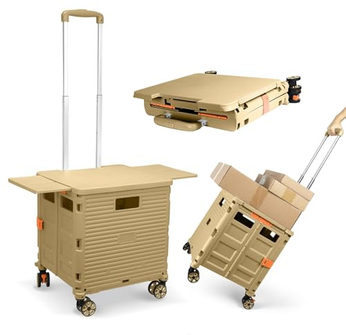 Panier d'achat Pliable, Housse coulissante magnétique rétractable, Chariot en Plastique Pliable avec 4 Roues, 55 kg, pour Le Camping, Les Courses, Le Transport, la boîte de Rangement sur roulettes