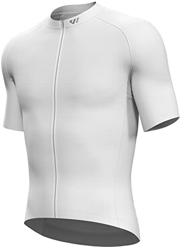Lo.gas Radtrikot Herren Kurzarm, Rennrad Trikot Durchgehender Reißverschluss mit 3 Taschen, Elfenbein Weiß, M