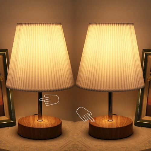 HSLighting Nachttischlampe Touch Dimmbar, Bedside Lamp 2-piece set mit Kabel Glühbirne 3 Helligkeitsstufen Einstellbar Tischleuchte für Weihnachten Nachttisch Schlafzimmer Wohnzimmer Geschenk