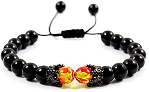 Bysonglezai Armband Herren Armbänder Armreif Damen Männer Geschenk Doppelkrone Armband Männer Verstellbare Handgemachte Webart 8Mm Bernstein Lavastein Armband Für Männer Geschenk 4