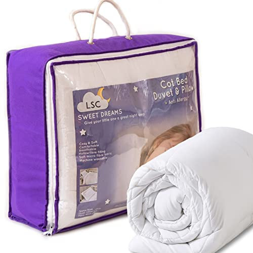 LSC Baby Cot Bed Duvet 9 Tog Anti Allergy 2pcs Baby Comfort Quilted Duvet & Pillow Hollowfiber Filling Set Toddler Cot Bed Duvet for Newborns Kids Baby Girls and Boys (9 TOG)