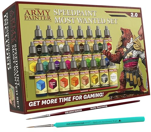 The Army Painter Speedpaint Most Wanted Set 2.0 Combo, Peinture Acrylique 24 x 18 ml Maquettes Et Modélisme, 1 Basecout & 1 Dipit Pinceau