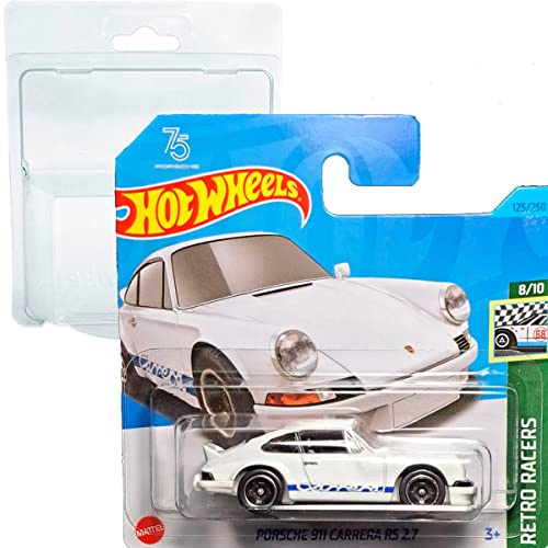 Hot Wheels Porsche 911 Carrera Weiß RS 2.7 Retro Racers 8/10 (125/250) HKG42 Short Card Mattel 2023 + Blister & Card Protector Pack Friki Monkey