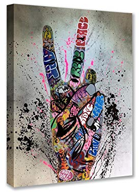 Nordisches Dekor abstraktes Graffiti-Bild bunt gekritzelte Hand zwei Finger Gemälde Banksy Straßenkunst 1 Paneele Leinwand Wandkunst HD-Drucke Heimdekoration gerahmt Giclée fertig zum Aufhängen