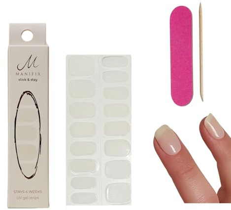 MANIFIX Oval, UV Gelfolien für Fingernägel - LOVESTORY white milky - Lipgloss Nails sind milchig weiß für einen natürlichen Look, Gelnagelfolien sind selbstklebend, vegan & eco