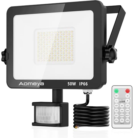 Aomeya Motion Sensor Outdoor Security Light, 50W LED Floodlights with 3 Color Adjustment, IP66 Waterproof with Remote Control for Garden, Backyard, Garage, Doorways (3 Color 50W)