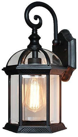 Antik Außen-Wandleuchte Schwarz Aluminiumguss Gartenlampe Glas-Schirm Wandlampe Aussen Innen Rustikal Außen wandlampe Wasserdicht IP23 Retro Außenleuchte Foyer Balkon Villa Fassadenlampe E27