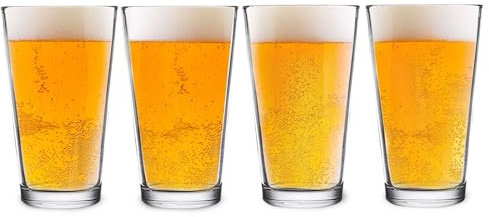 DU VINO Classic Nucleated Pint Glass Set for Better Head Retention, Aroma and Flavor- 16 oz Ultimate Pint Glass for Beer Drinking- Beer Glasses For Men- Cool Beer Glass USA Made- 4 Pack