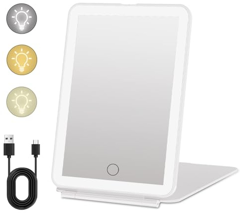 Udbrud Specchio Cosmetico Ricaricabile per Trucco, Specchio da Trucco da Viaggio con 72 Luci LED 3 Modalità Luce a Colori Touch Screen Dimmerabile Specchio da Tavolo con Ricaricabile USB