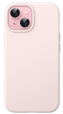 JETech Coque Silicone pour iPhone 15, Rose Pâle | Toucher Soyeux, Étui Housse Protection Antichoc, Résistant aux Rayures, Doublure en Microfibre