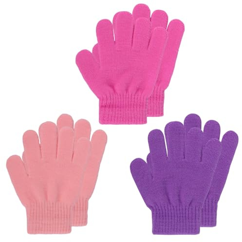 Fadcaer 3 Pairs Winter Kids Gloves for Boys and Girls 4-8 Years - Stretchy Warm Knit Full Fingers for Riding, Cycling, Bike, Outdoors Sports
