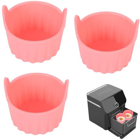 Plliocse 3 Stück Air Fryer Eierpochierer, Silikon-Auflaufförmchen für Luftfritteuse, Luftfritteuse, Eierform (Rosa)