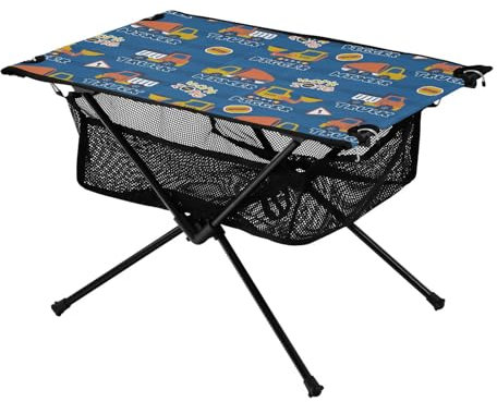 FRODOTGV Tabletttisch, dunkelblau, Baufahrzeuge, ausgezeichneter Outdoor-Pickninc-Tisch mit Aufbewahrungstasche für Wandern, Picknick, Urlaub