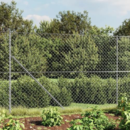 ARKEM Maschendrahtzaun mit Bodenflansch Gitterzaun Gartenzaun Metall Zaunelemente Maschendrahtzaun Pfosten Silbern 1,4x25 m