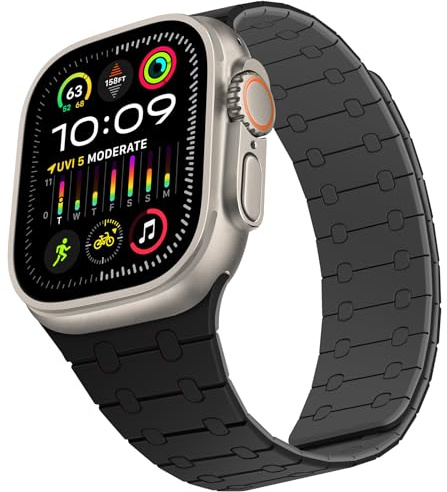 ZZDZZ Compatible avec Bracelet Apple Watch 49mm 46mm 45mm 44mm 42mm 41mm 40mm 38mm, Bracelet Silicone Magnétique pour iWatch SE Ultra 3/2/1 Série 11 10 9 8 7 6 5-1 (42/44/45/46/49, Noir/Gris)