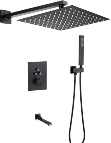 XJTNLB Colonne de Douche Thermostatique Robinet Douche Encastrable 3 Voies Pommeau de Douche Carré en Acier inoxydable,12 in-B