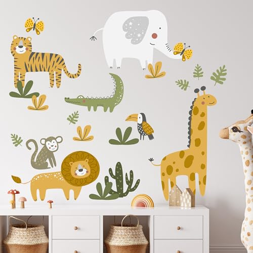 GRAZDesign Dschungel Wandtattoo Kinderzimmer Jungen Mädchen, Wandsticker Safari Babyzimmer als Set 100x57cm