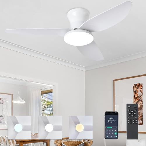 LXTEDJ 40 Ceiling Fans with Lights and Remote, 6 Speeds Fan Ceiling Light | Smart Modern LED Ceiling Fan with Lamp, 3000K-6500K Dimmable, Quiet DC Motor, Reversible, Timer, Living Room Bedroom Kitchen