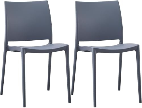 CLP Gartenstühle 2er Set stapelbar wetterfest Meton, Gartensessel mit Lehnen UV-beständig, Outdoorstühle aus Kunststoff bis 150 kg belastbar | Farbe grau