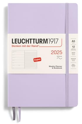 LEUCHTTURM1917 370748 Weekly Calendar & Notebook 2025, Medium A5 Softcover - 12-Month Planner, Lined - Lilac, English